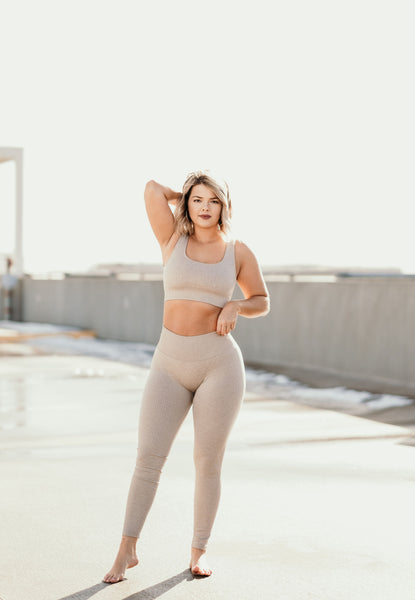 Clark Ribbed Activewear Leggings -TAUPE