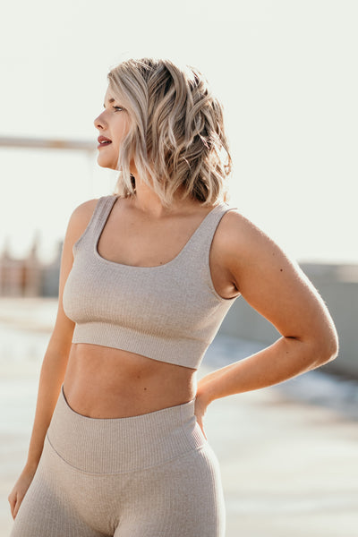 Clark Ribbed Activewear Leggings -TAUPE