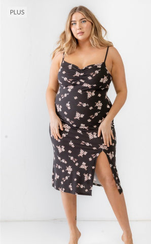 Plus Size Floral Black Dress