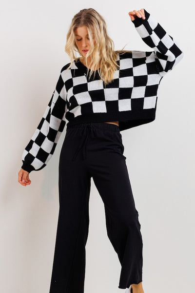 Isabela Checkered Sweater BLACK