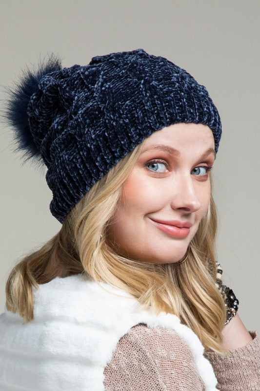 Luxury Chenille Beanie -Navy