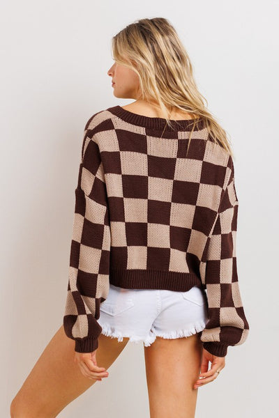 Isabela Checkered Sweater BROWN