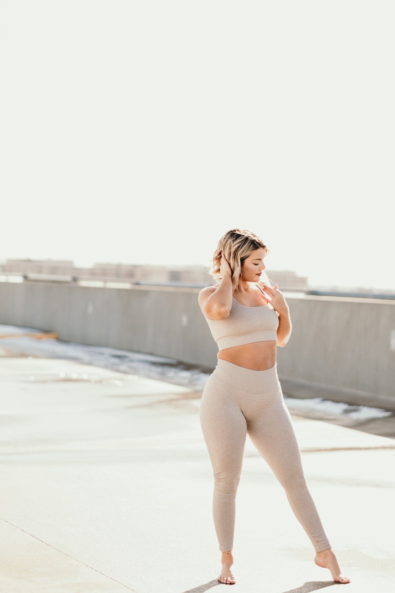 Clark Ribbed Activewear Leggings -TAUPE