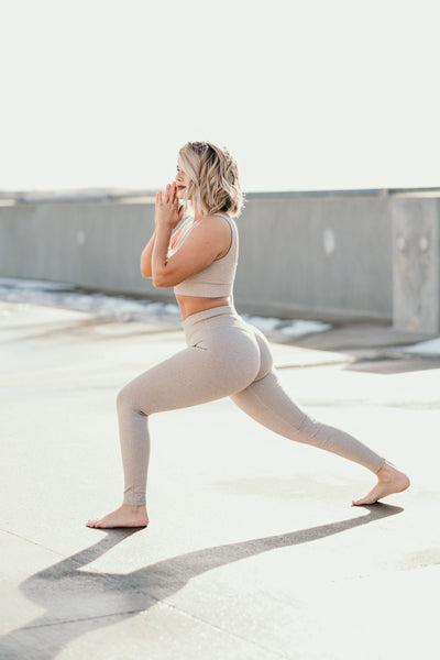Clark Ribbed Activewear Leggings -TAUPE