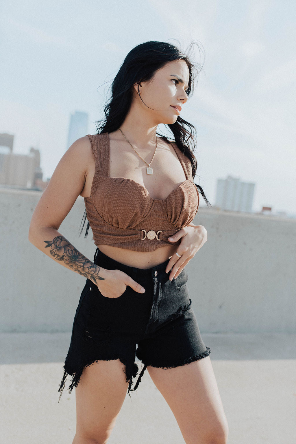 Tabitha Padded Crop Top -Mocha