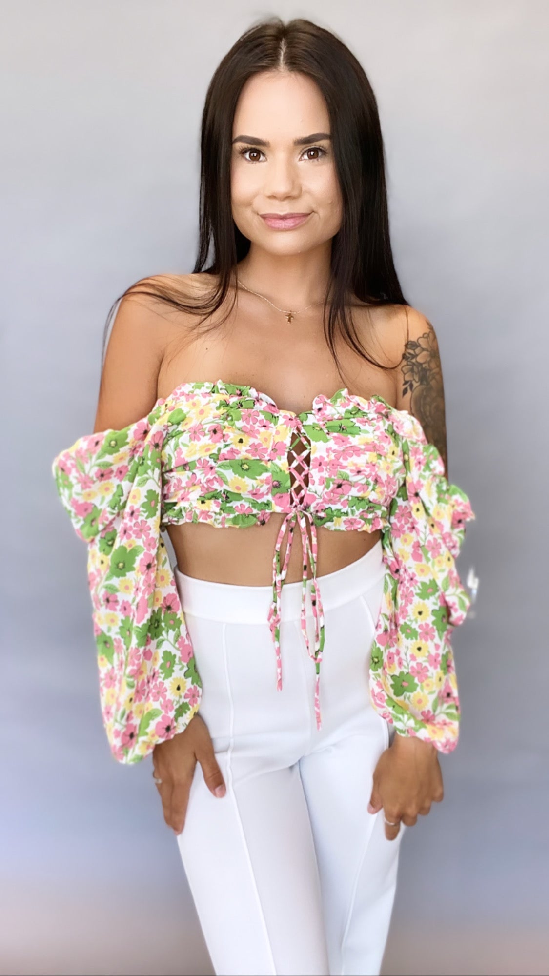 Francis Floral Crop Top -GREEN