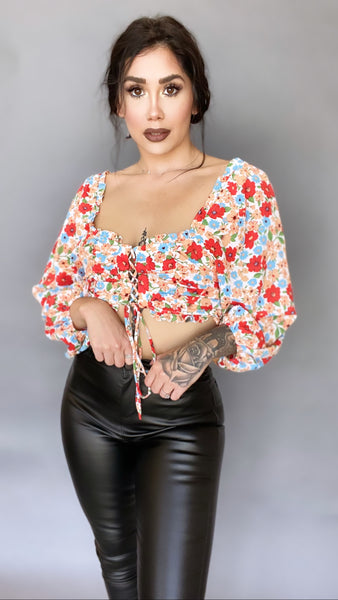 Francis Floral Crop Top -RED