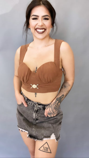 Tabitha Padded Crop Top -Mocha