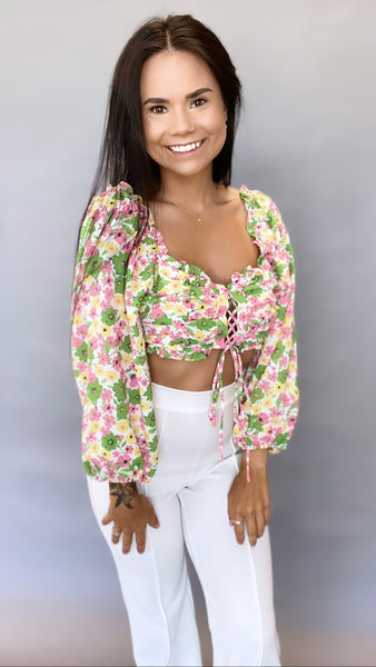 Francis Floral Crop Top -GREEN