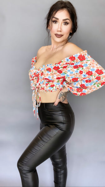 Francis Floral Crop Top -RED