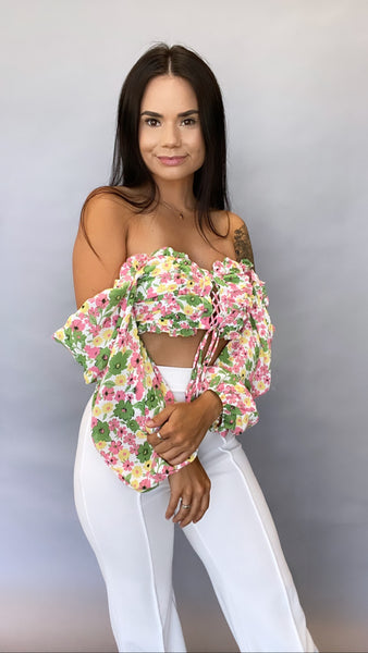 Francis Floral Crop Top -GREEN