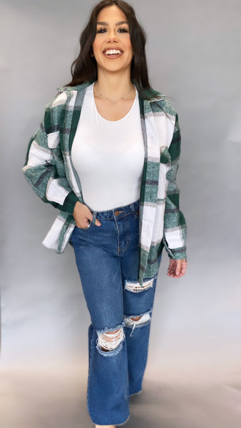 It's My Exes Green and White Flannel