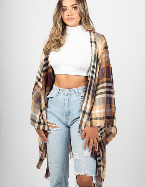 Emma Plaid Kimono BROWN