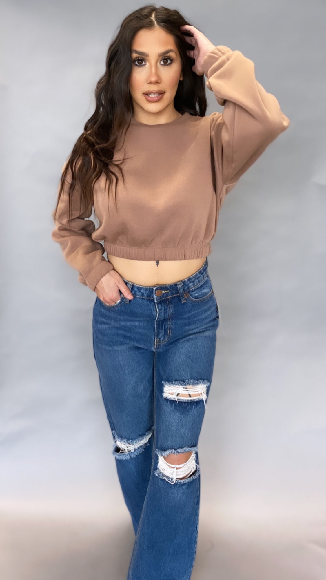 Mocha Cropped Sweatshirt