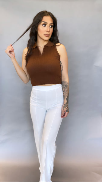 Henry Chocolate Polo Crop Top