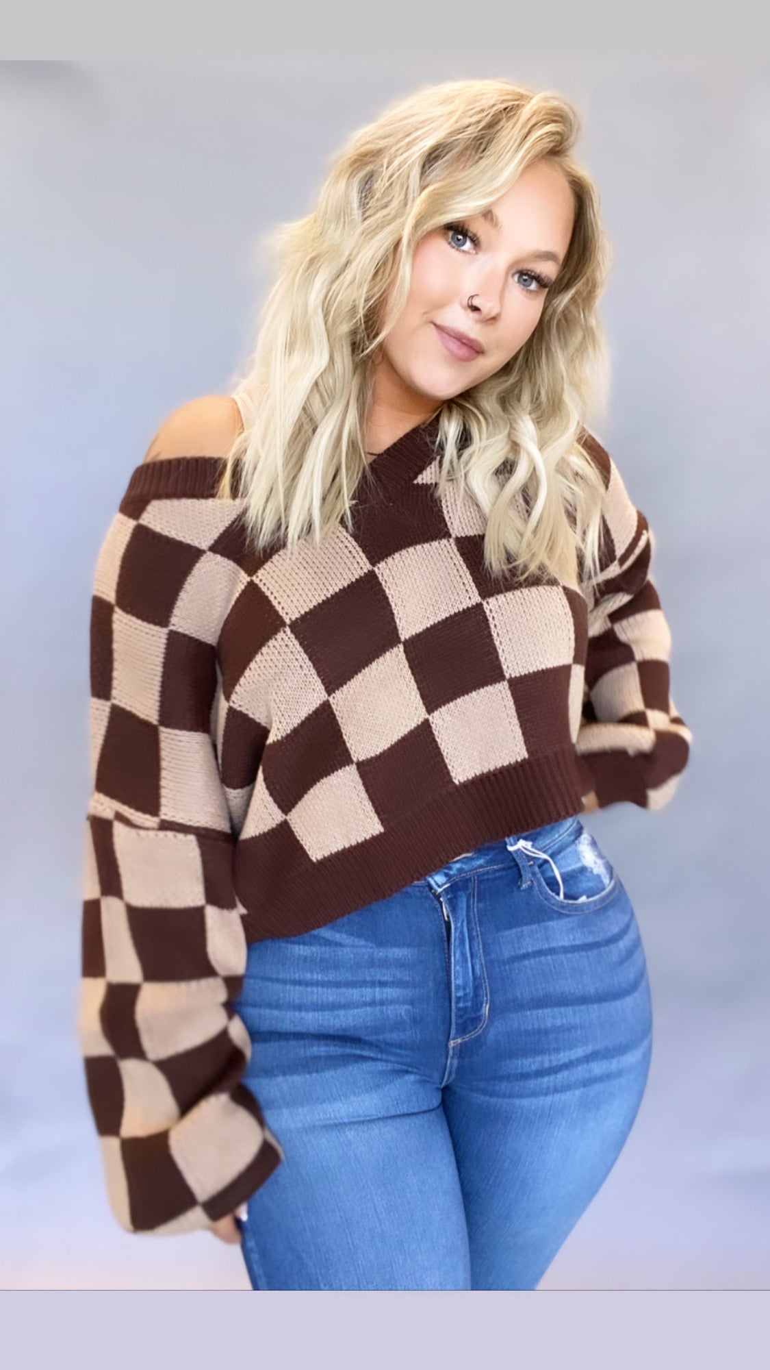 Isabela Checkered Sweater BROWN