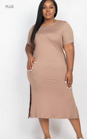 Tali Plus Size Tshirt Dress -Taupe