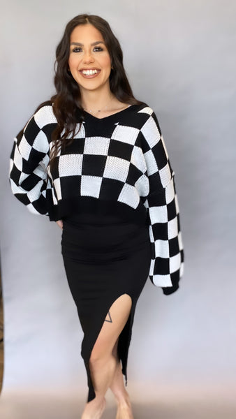 Isabela Checkered Sweater BLACK