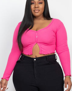 Amelia Ribbed Top Plus Size -Pink