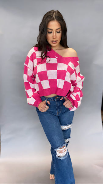 Isabela Checkered Sweater PINK
