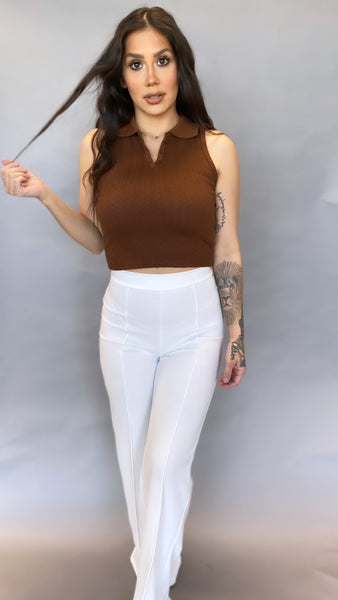 Henry Chocolate Polo Crop Top