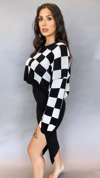 Isabela Checkered Sweater BLACK