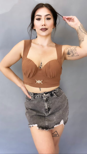 Tabitha Padded Crop Top -Mocha