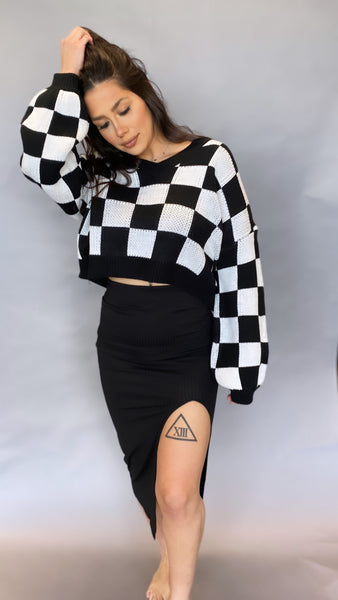 Isabela Checkered Sweater BLACK