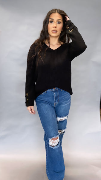 Black detailed sweater