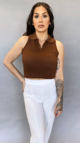 Henry Chocolate Polo Crop Top