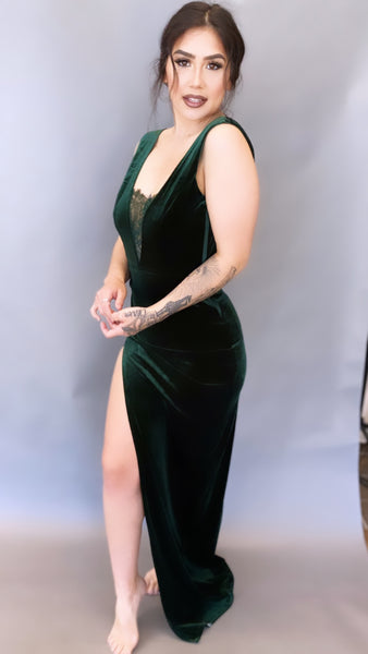 Easy On Me Emerald Velvet Gown