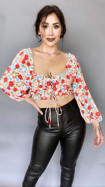 Francis Floral Crop Top -RED