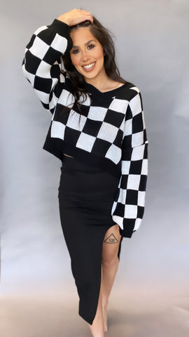 Isabela Checkered Sweater BLACK