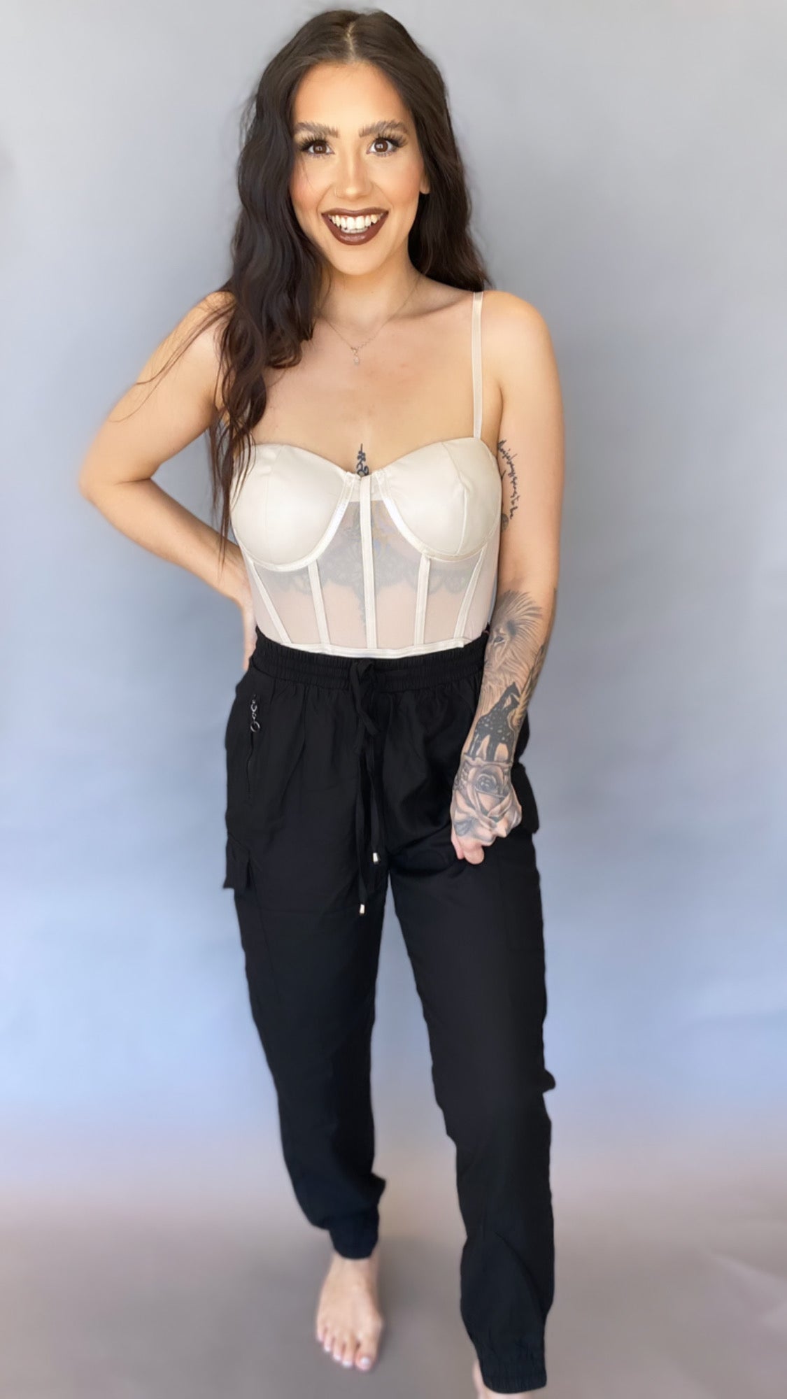 Luna Leather Paneled Bodysuit -NUDE