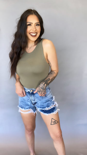 Thea Acid Wash Distressed Shorts